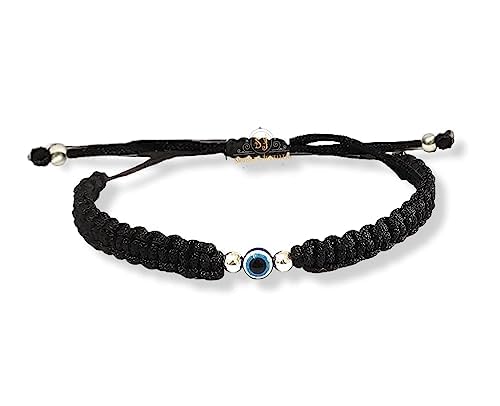 SJ SHUBHAM JEWELLERS™ 100% Authentic Sterling Silver Adjustable Ball Black Cord with Evil Eye Nazar Anklet for Women & Girls (Anklet)
