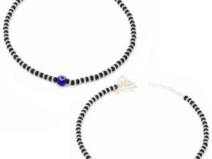SJ SHUBHAM JEWELLERS™ Pure 925 Sterling Silver Small Crystal Beads Nazariya Anklet Payal for Women (Black) Gifts for Women (Pair/ 1 pc/Plain / 5 Ball Payal)
