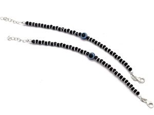 JEWELYAARI? By Shubham Jewellers 925 Sterling Pure Silver (Chandi) Evil Eye Black Beads Crystal Nazariya Bangle/Bracelet For Kids (Pair)