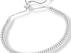 SJ SHUBHAM JEWELLERS™ 925 Sterling Silver Classy Cubic Zirconia Single Line Silver White Rhodium Solitaire Tennis Adjustable Bolo Bracelet for Women and Girls (925 Pure Silver)