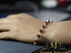 "Silver Rudraksha Bracelet 925 Sterling Silver Rakhi For Men 925 Sterling Silver Handmade Dual Wire Stylish  (Brown, 6 Mm Natural Beads)"