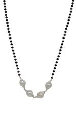 SJ SHUBHAM JEWELLERS™ 925 Sterling Silver Mangalsutra with Pearl & Black Beeds Crystal Chain for Women Studded Mangalsutra Necklace
