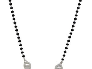 SJ SHUBHAM JEWELLERS™ 925 Sterling Silver Mangalsutra with Pearl & Black Beeds Crystal Chain for Women Studded Mangalsutra Necklace