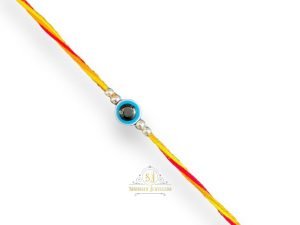 "SJ SHUBHAM JEWELLERS™ 925 Sterling Silver Rakhi for brother Rudraksha Rakhi Bracelet Raksha Bandhan Pure Cotton For Men, Boys, Kids Rakhi With Roli Chawal (Evil Eye)"