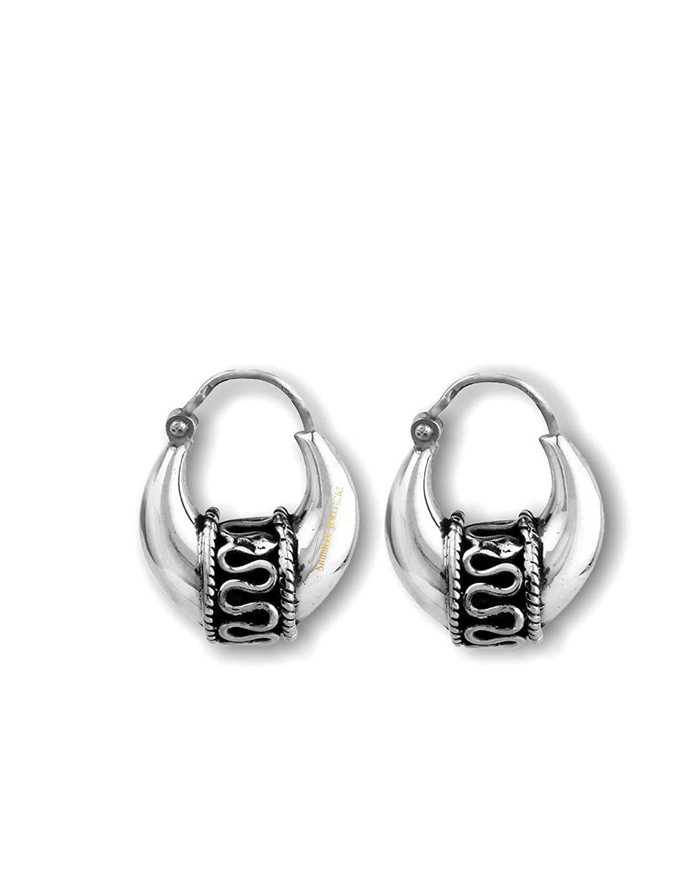 SJ SHUBHAM JEWELLERS Rehti 925 Sterling Pure Silver Oxidised Hoop Bali Earrings for Boys Girls and Women