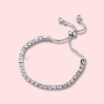 JEWELYAARI? 925 Sterling Silver Classy Cubic Zirconia Single Line Silver White Rhodium Solitaire Tennis Adjustable Bolo Bracelet for Women and Girls (925 Pure Silver)