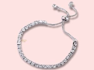 JEWELYAARI? 925 Sterling Silver Classy Cubic Zirconia Single Line Silver White Rhodium Solitaire Tennis Adjustable Bolo Bracelet for Women and Girls (925 Pure Silver)