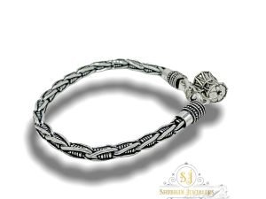 SJ SHUBHAM JEWELLERS? 925 92.5 Pure Sterling Silver Oxidized Chain Bracelet With Shiva Damru and Hallmark