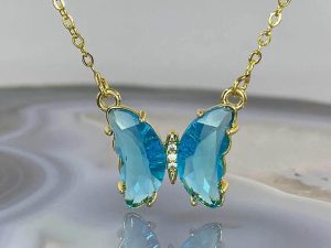 AVR Jewels pretty blue crystal butterfly pendant necklace for women and Girls