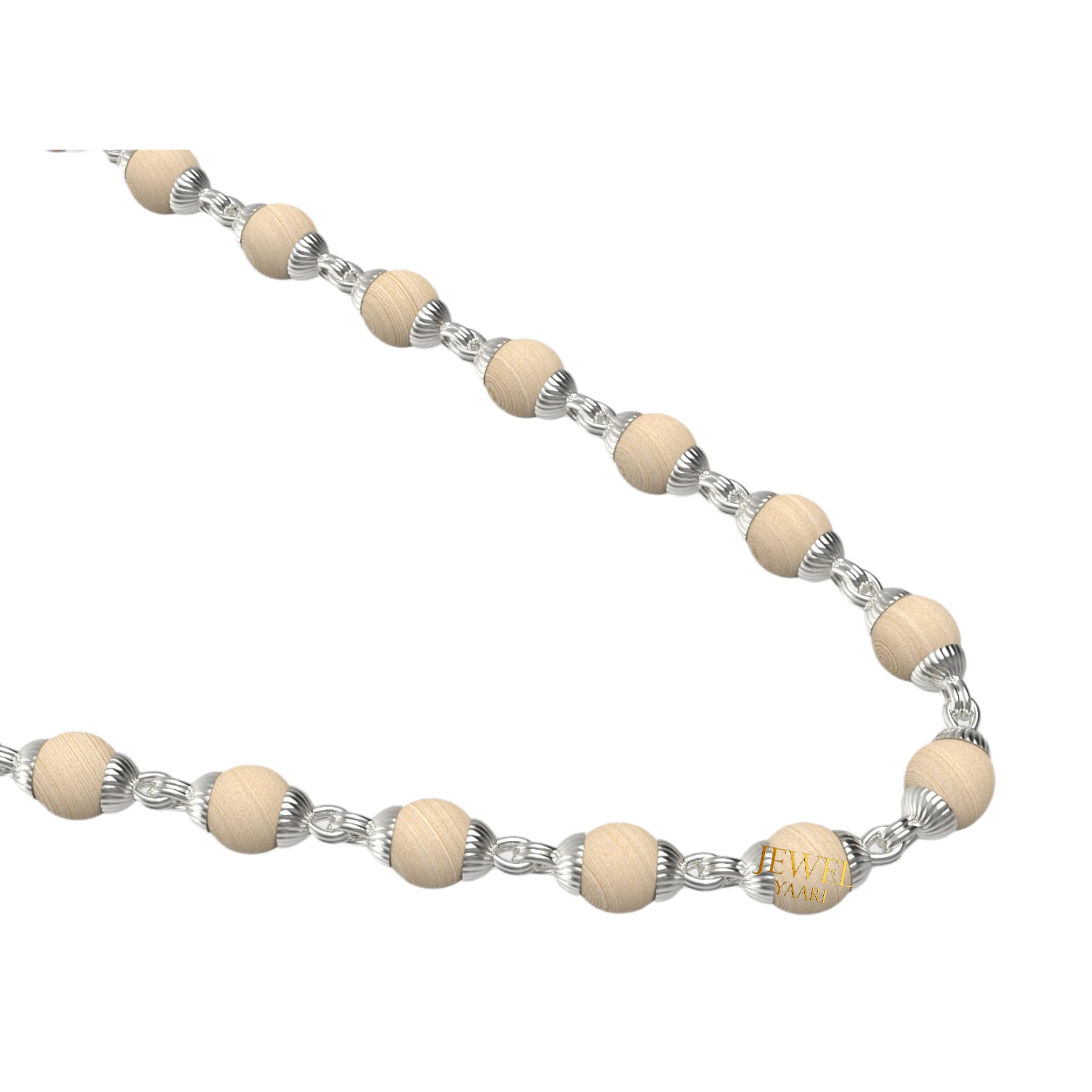 "Pure 100% Natural 925 Silver Tulsi Mala with CNC Designer Silver Capping/Original Tulsi Mala in Silver (Size: 6mm, Length: 24 inches Shyam Tulsi Ram Tulsi Black White)"