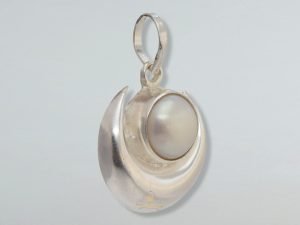 "SJ Pure 925 Silver 100% Natural Pearl Silver Motif Moon Pendent, Silver Chand Pendant Locket for Women and Men"
