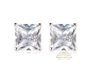 "Shubham Jewellers Rehti 925-92.5 Sterling Silver Princess Cut Real Cubic Zirconia Fashion Stud Earrings For Men,Women,Children,Boys and Girls (8)"