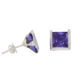 "SJ Shubham Jewellers Rehti 925-92.5 Sterling Silver Princess Cut Black Real Cubic Zirconia Fashion Stud Tops Earrings For Men,Women,Children,Boys and Girls"