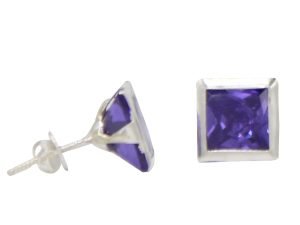 "SJ Shubham Jewellers Rehti 925-92.5 Sterling Silver Princess Cut Black Real Cubic Zirconia Fashion Stud Tops Earrings For Men,Women,Children,Boys and Girls"