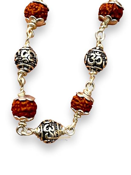 Silver Om Rudraksha Bracelet 925 Sterling Silver Handmade Dual Wire Stylish Rudraksha Bracelet Silver Rakhi For Men (9 OM Silver SMALL and Ruraksha)