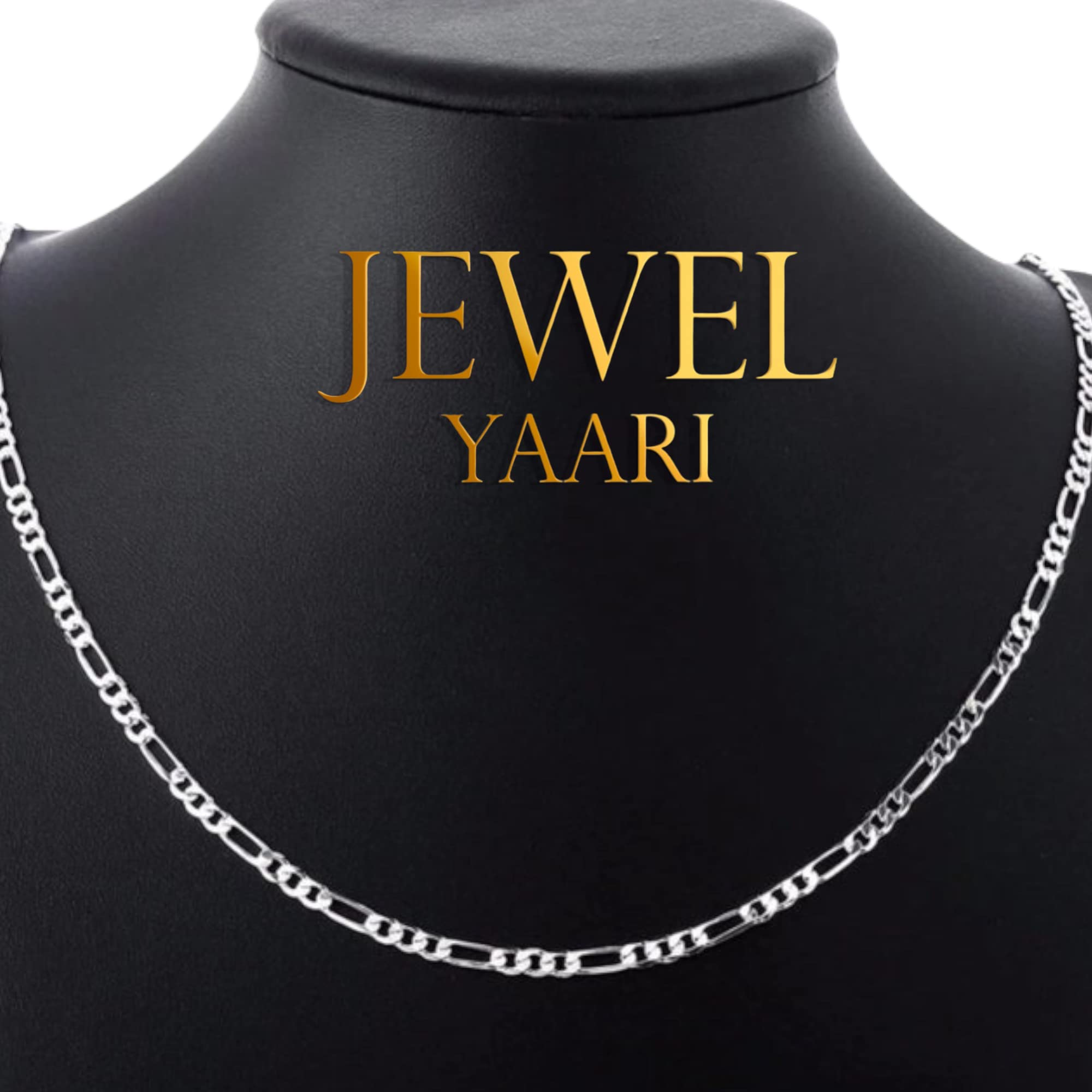 JewelYaari? Pure 925 Sterling Silver Italian Sachin Figaro Chain Necklace ACPL for Men 20 Inches(24 Gm)