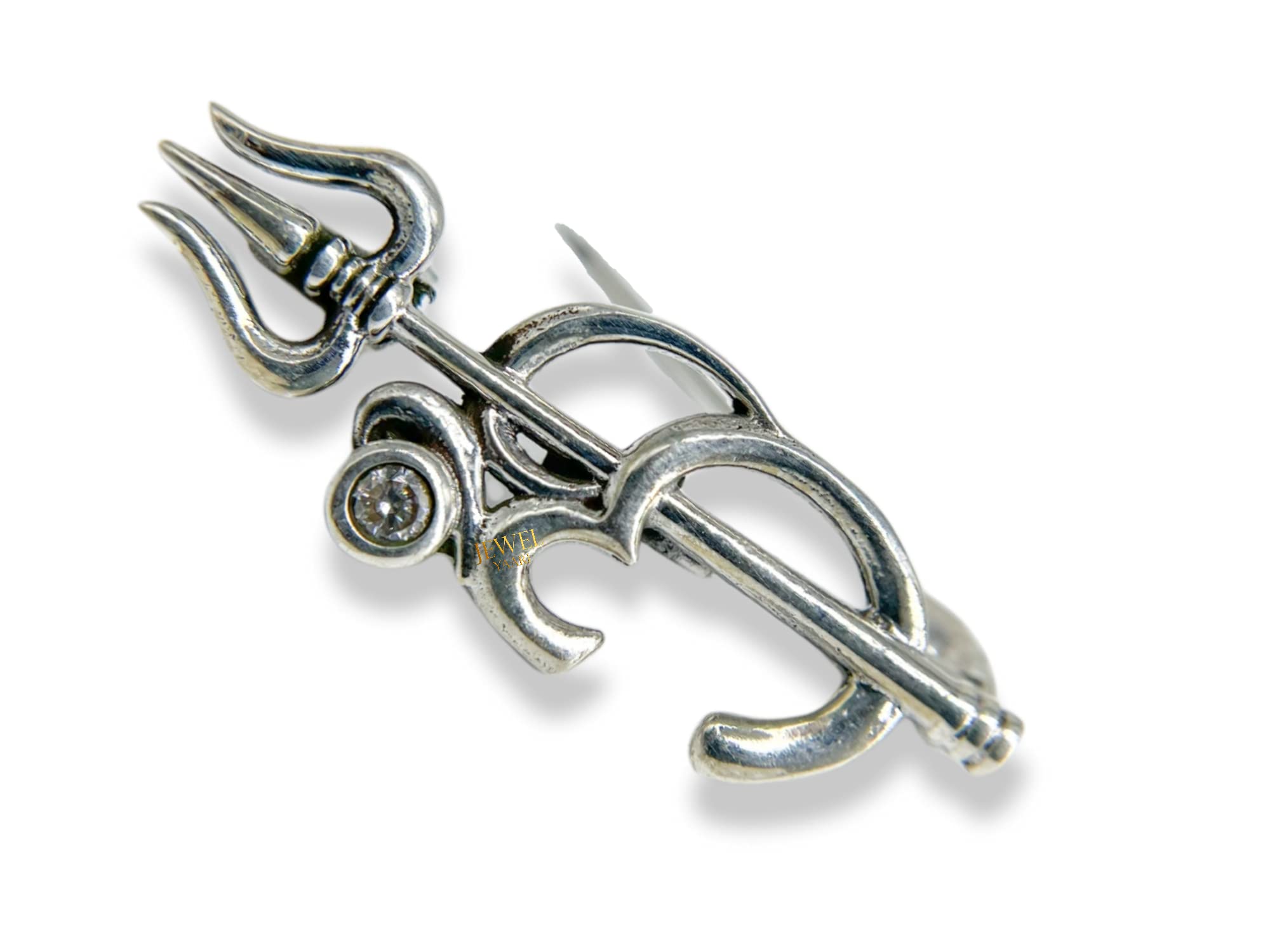 JewelYaari? By Shubham Jeweller Trishool Brooch/Lapel Pin with White Cubic Zirconia 925 Sterling Silver Brooch for Men and Women