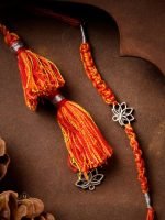 "SJ SHUBHAM JEWELLERS 925 Sterling Silver Lotus Design Handmade Rakhi Set for Brother, Silver Rakhis, Raksha Bandhan Gift (Lumba Rakhi For Bhabhi)"