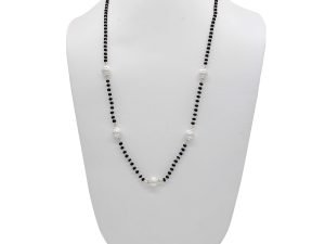 SJ SHUBHAM JEWELLERS Rehti 925 Sterling Silver Mangalsutra with Pearl & Black Beeds Crystal Chain for Women - Party Casual Wear