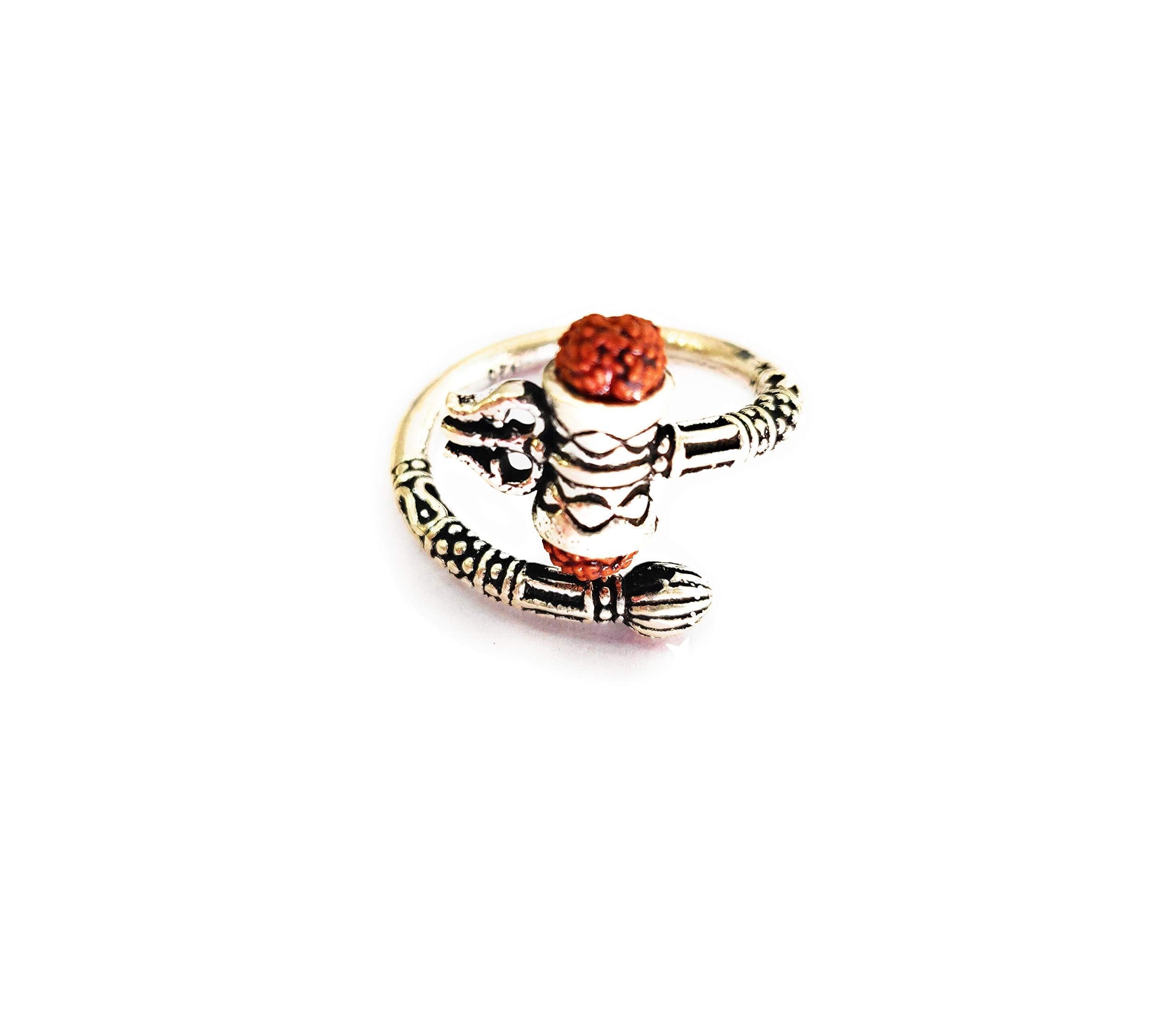 Shubham Jewellers Rehti 925 92.5 Sterling Silver Rudraksha Bahubali Trishool Ring for Men and Boys 9gm