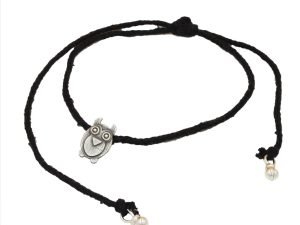 "Shubham Jewellers Rehti 925 Oxidised Black Thread Owl Silver Nazarbattu/Nazaiya Anklet/Bracelet for Girls, Women and Children with Silver Ghunghroo"
