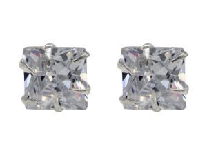 "Shubham Jewellers Rehti 925-92.5 Sterling Silver Princess Cut Real Cubic Zirconia Fashion Stud Earrings For Men,Women,Children,Boys and Girls 5 MM"