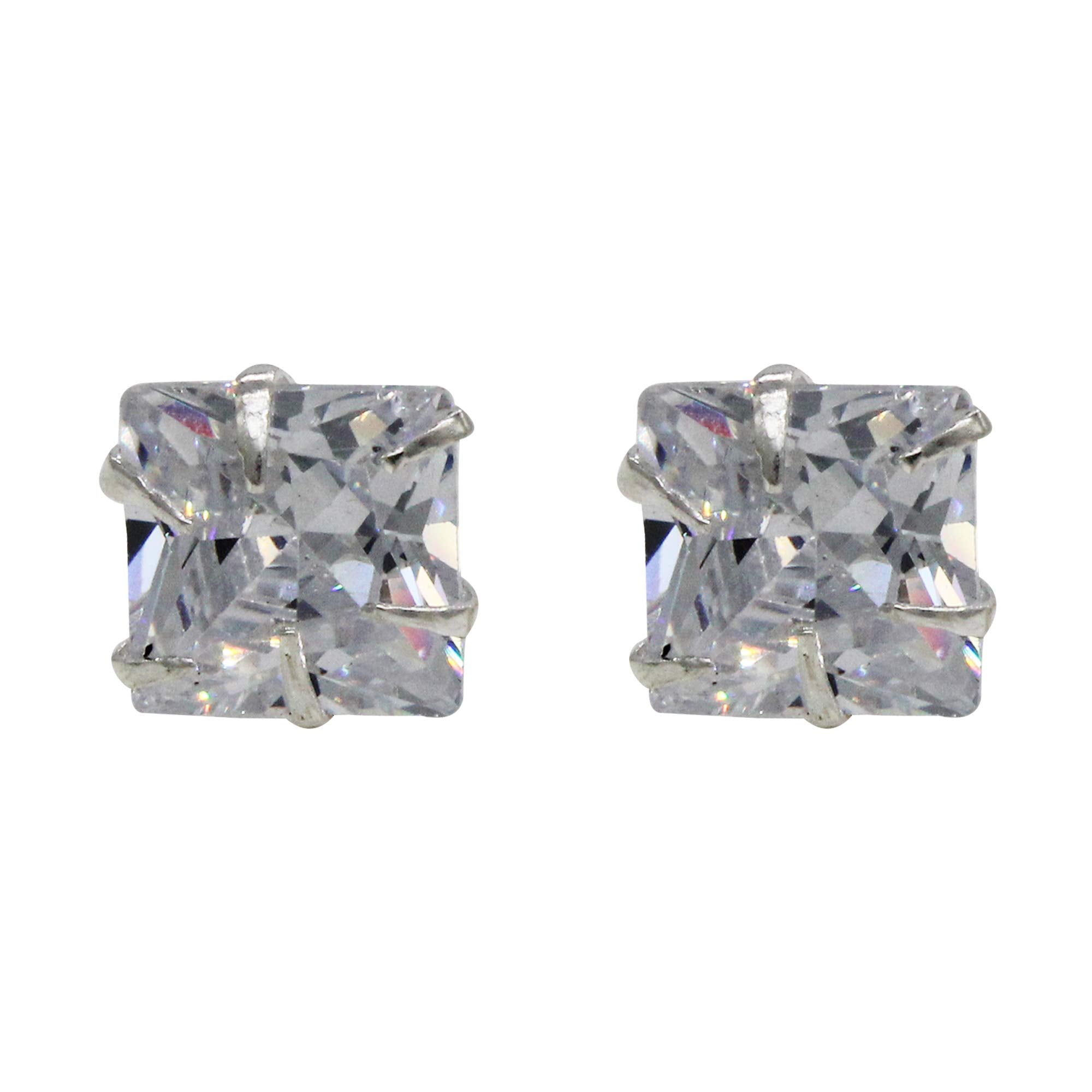 "Shubham Jewellers Rehti 925-92.5 Sterling Silver Princess Cut Real Cubic Zirconia Fashion Stud Earrings For Men,Women,Children,Boys and Girls 5 MM"