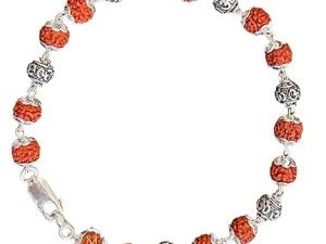 Silver Om Para Rudraksha Bracelet 925 Sterling Silver Handmade Dual Wire Stylish Rudraksha Bracelet Silver Rakhi For Men (6 Silver Om and Ruraksha)