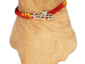 "Om Trishool Silver Rakhi Pure 925 Sterling Silver Rakhi for brother Charm Bracelet Raksha Bandhan With Pure Cotton Thread For Men, Boys, Rakhis Omtrwht"
