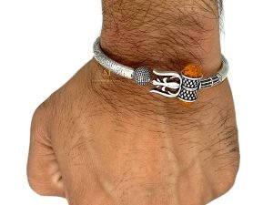 SJ SHUBHAM JEWELLERS?? 925 Pure Silver Chandi Oxidised Hollow Trishool Nakkashi Men Kada Bangle for Men & Boys With Hallmark One Piece (White)