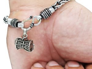 SJ SHUBHAM JEWELLERS? 925 92.5 Pure Sterling Silver Oxidised Guthi Bracelet With Shiva Damru and Hallmark