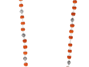 "JewelYaari Rudraksha Capping Silver Mala for Men | 3 rudraksha and 1 Om combination 54 Sacred 5 Mukhi Rudraksha Beads | 925 Silver | Ideal for Meditation, Focus, and Spiritual Practices"