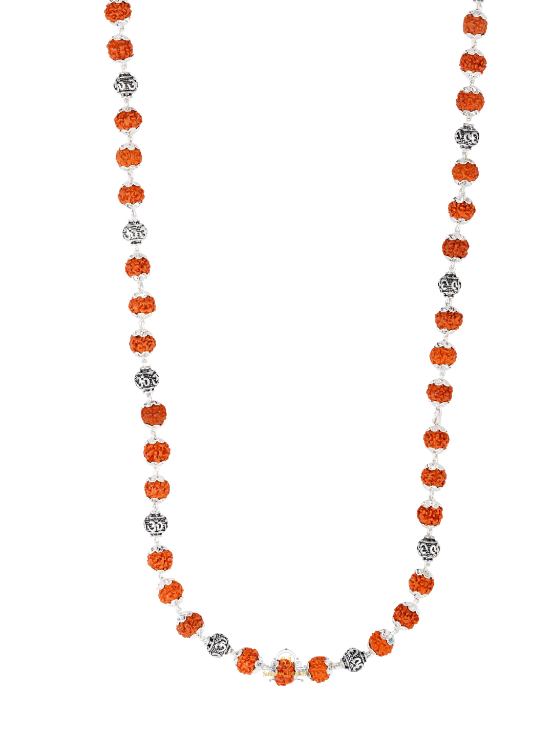 "JewelYaari Rudraksha Capping Silver Mala for Men | 3 rudraksha and 1 Om combination 54 Sacred 5 Mukhi Rudraksha Beads | 925 Silver | Ideal for Meditation, Focus, and Spiritual Practices"