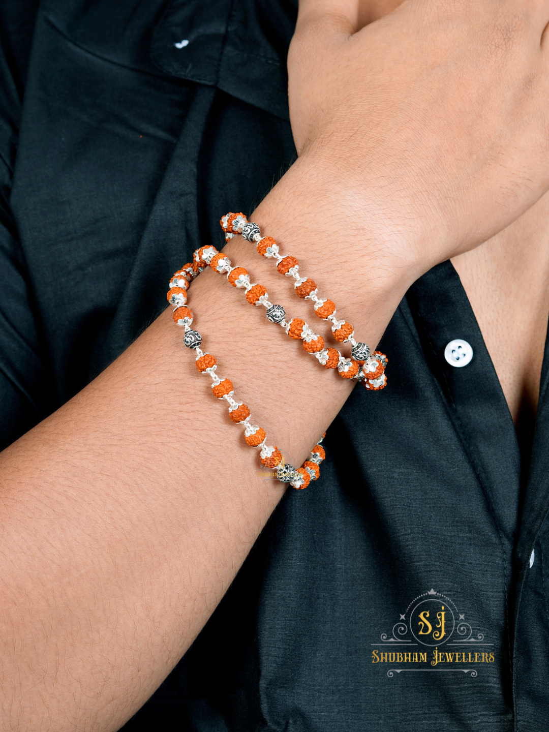 "JewelYaari Rudraksha Capping Silver Mala for Men | 5 Rudraksha and 1 Om, 54 Sacred 5 Mukhi Rudraksha Beads | 925 Silver | Ideal for Meditation, Focus, and Spiritual Practices"