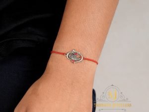 "Ganesha Silver Rakhi | 925 Sterling Silver Rakhi for brother, Rakhi For Men, Rakhi For Kids( Om Ganesha Meena Silver Rakhi )"