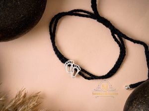 "Shubham Jewellers Rehti 925 Oxidised Silver Black Thread Footstep Nazarbattu Nazariya Anklet Bracelet for Girls, Women, and Children with Silver Ghunghroo"