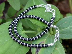 925 Sterling Silver Kids Bracelet – Black & Silver Bead Design | Jewelyaari