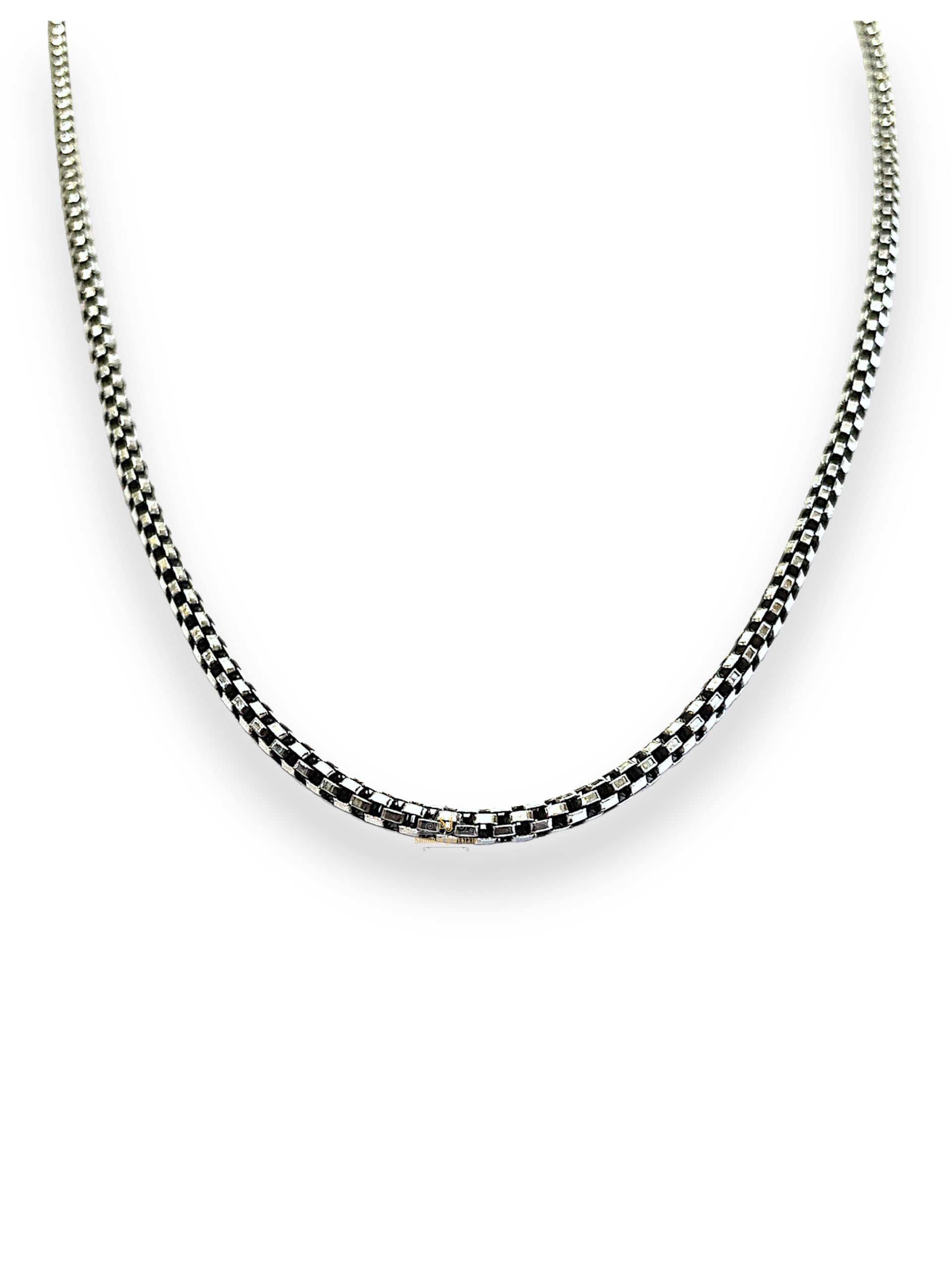 SJ SHUBHAM JEWELLERS 925 sterling silver Popcorn Chain For Men, Women, Boys, and Girls, Oxidized Chain Necklace BIS Hallmarked Chain (BOX_24IN_11GM)