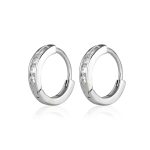 SJ SHUBHAM JEWELLERS 925 Sterling Silver Diamond CZ Hoop Earrings, Round Cut, 925 Purity, White Stones, Pair of Earrings, Silver Color For Women and Girls (10MM)
