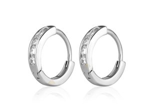SJ SHUBHAM JEWELLERS 925 Sterling Silver Diamond CZ Hoop Earrings, Round Cut, 925 Purity, White Stones, Pair of Earrings, Silver Color For Women and Girls (10MM)