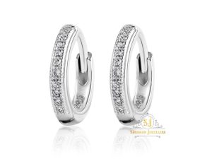 SJ SHUBHAM JEWELLERS 925 Sterling Silver Diamond CZ Hoop Earrings, Round Cut, 925 Purity, White Stones, Pair of Earrings, Silver Color For Women and Girls