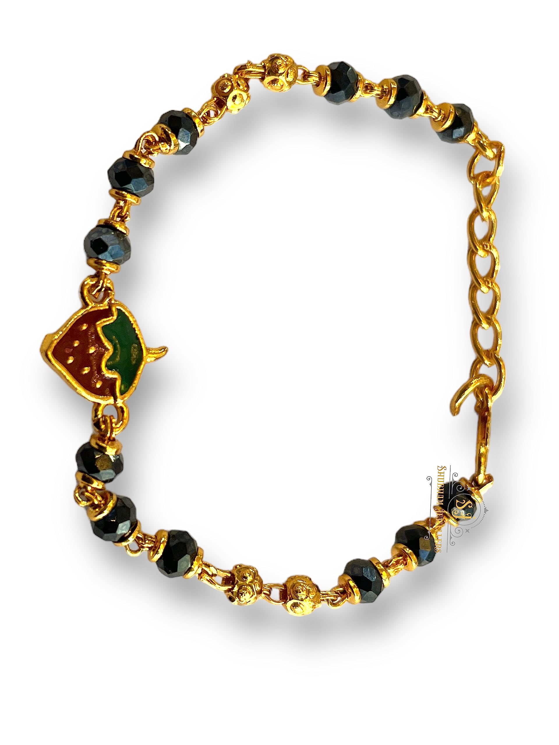 JewelYaari™ Gold Foaming Jewellery Gold Plated Baby Bracelet Crystal Nazariya Bracelet Latest Trend Style Beautiful Artificial Hand Nazariya for Kids (stroberi)