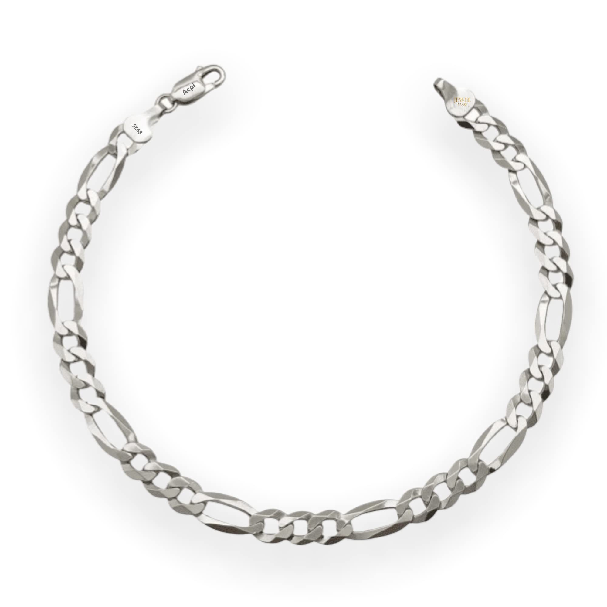 JewelYaari™ Pure 925 Sterling Silver Italian Sachin Figaro Bracelet for Men women's, girls, and boys 8.5 Inches Multiple Design mens silver bracelets