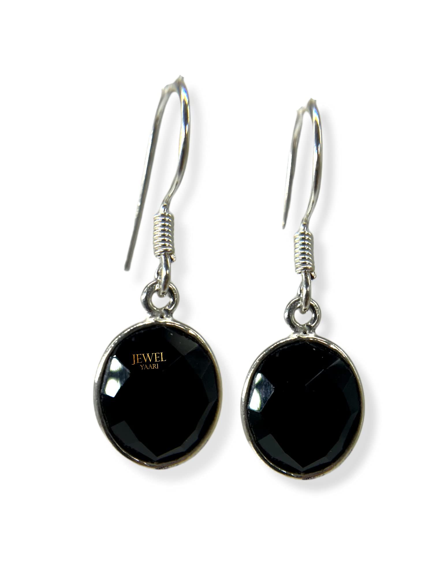 JewelYaari™ by JewelYaari™Pure 925 Sterling Silver Hoop Dangle Earrings for Women and Girls Black Crystal Earring for Girl