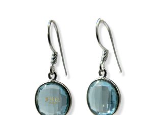 JewelYaari™ by JewelYaari™Pure 925 Sterling Silver Hoop Dangle Earrings for Women and Girls Blue Round Amethyst Look alike Earring for Girl