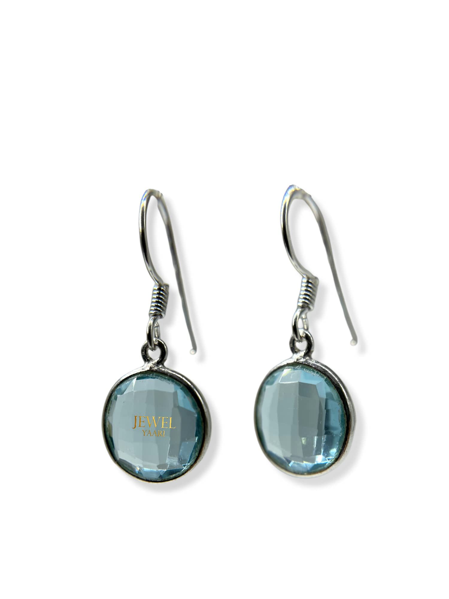 JewelYaari™ by JewelYaari™Pure 925 Sterling Silver Hoop Dangle Earrings for Women and Girls Blue Round Amethyst Look alike Earring for Girl