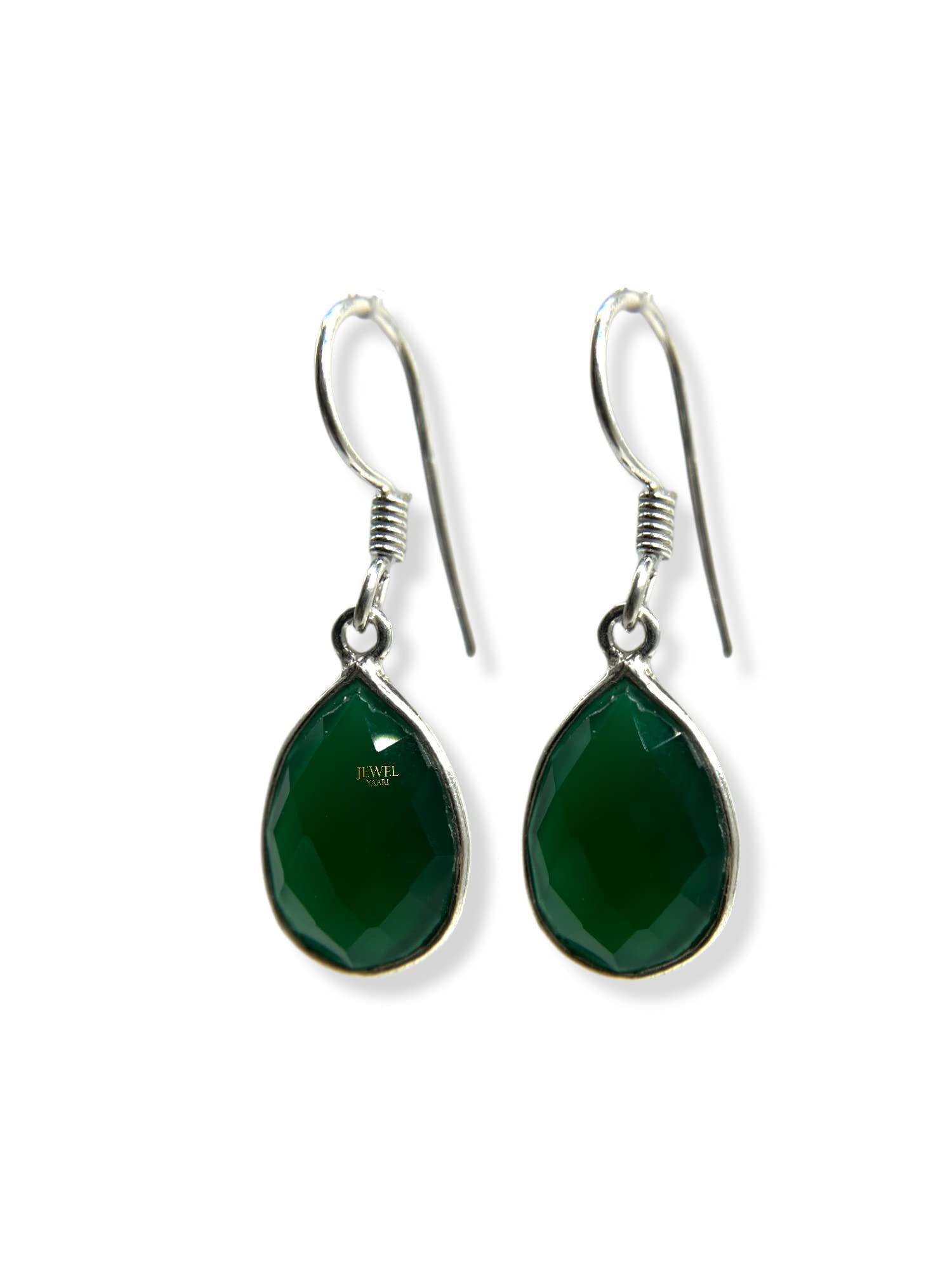 JewelYaari™ by JewelYaari™Pure 925 Sterling Silver Hoop Dangle Earrings for Women and Girls Green Emerald Look alike Earring for Girl