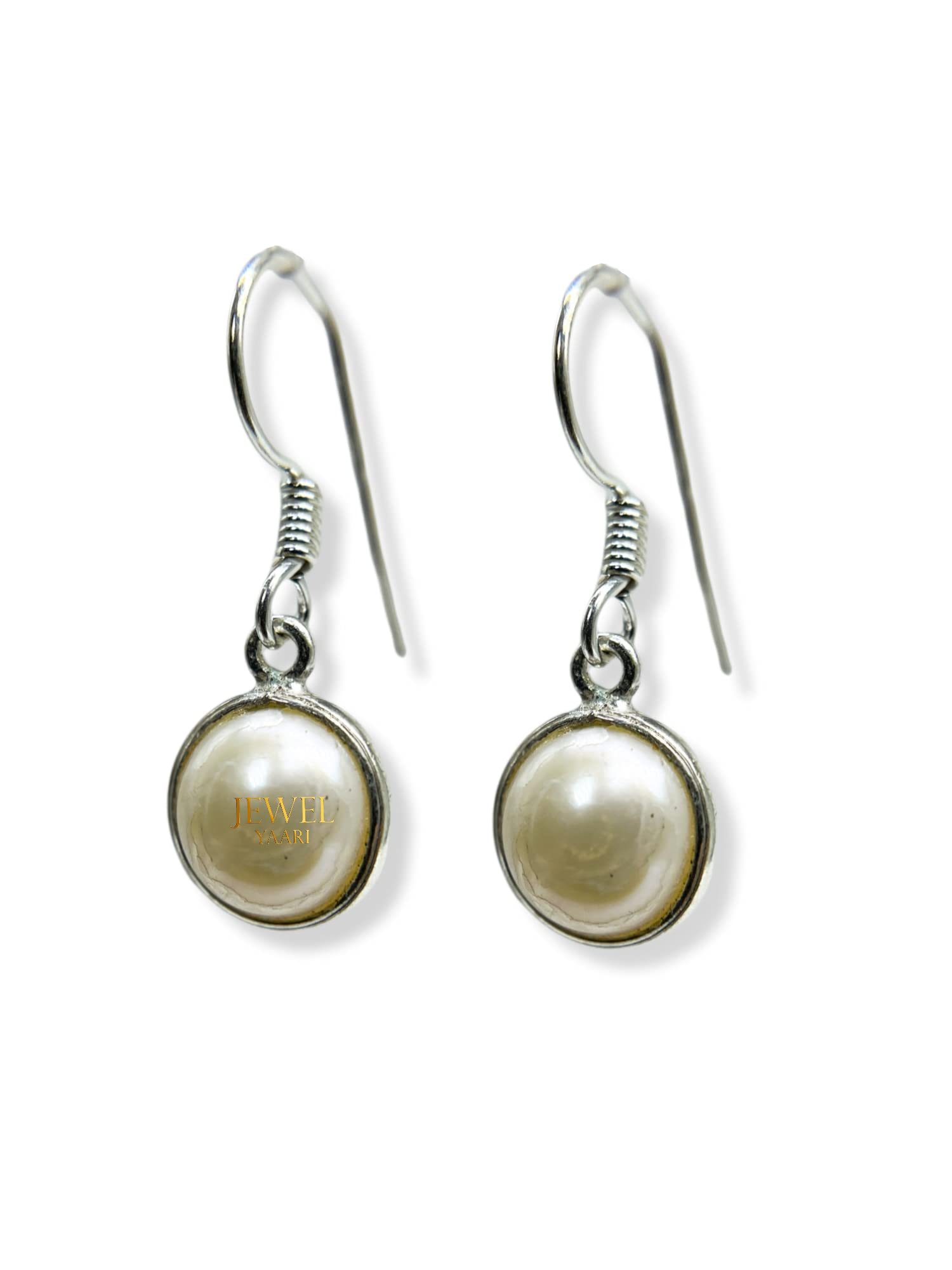 JewelYaari™ by JewelYaari™Pure 925 Sterling Silver Hoop Dangle Earrings for Women and Girls Pearl Round Earring for Girl