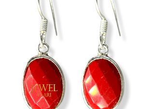 JewelYaari™ by JewelYaari™Pure 925 Sterling Silver Hoop Dangle Earrings for Women and Girls Red Stone Earring for Girl