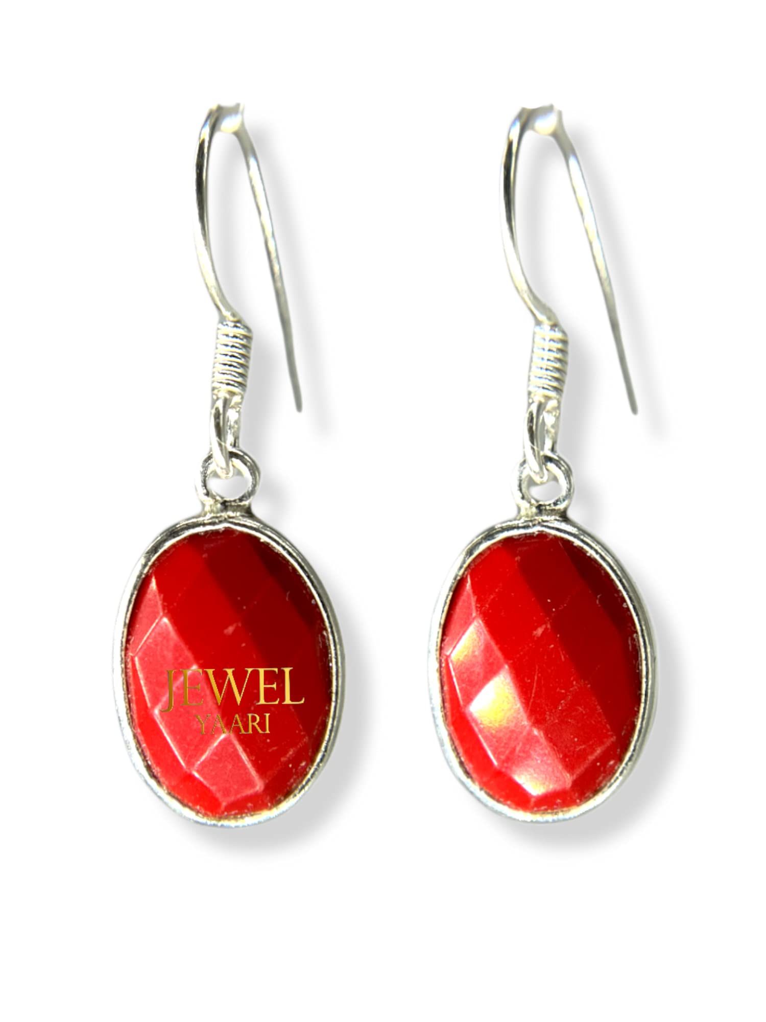 JewelYaari™ by JewelYaari™Pure 925 Sterling Silver Hoop Dangle Earrings for Women and Girls Red Stone Earring for Girl
